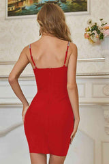 Spaghetti Strap Bodycon Dress with Rhinestone Decoration - 808Lush