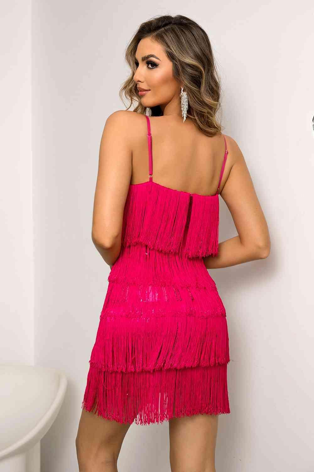 Spaghetti Strap Fringe Mini Dress - 808Lush