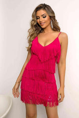 Spaghetti Strap Fringe Mini Dress - 808Lush