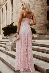 Spaghetti Strap Split Lace Maxi Dress - 808Lush