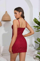 Spaghetti Strap Sweetheart Neck Lace Bodycon Dress - 808Lush