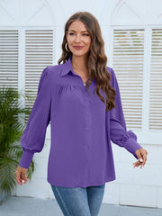 Spring and autumn chiffon shirt women's shirt pleated long-sleeved top - 808Lush