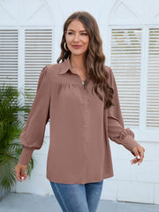 Spring and autumn chiffon shirt women's shirt pleated long-sleeved top - 808Lush