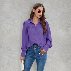 Spring and autumn chiffon shirt women's shirt pleated long-sleeved top - 808Lush