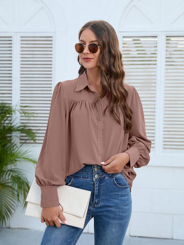 Spring and autumn chiffon shirt women's shirt pleated long-sleeved top - 808Lush