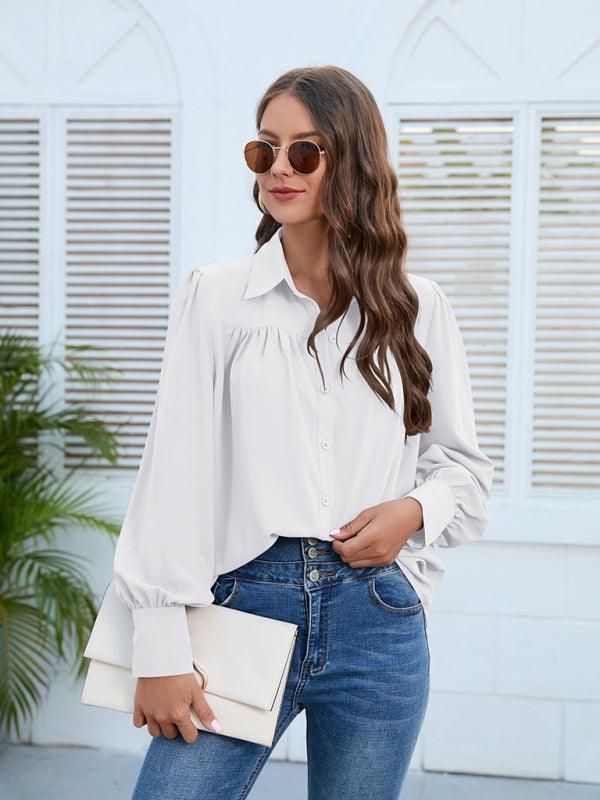 Spring and autumn chiffon shirt women's shirt pleated long-sleeved top - 808Lush