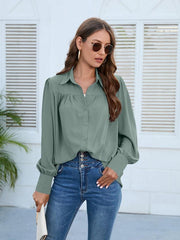 Spring and autumn chiffon shirt women's shirt pleated long-sleeved top - 808Lush