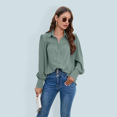 Spring and autumn chiffon shirt women's shirt pleated long-sleeved top - 808Lush