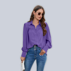 Spring and autumn chiffon shirt women's shirt pleated long-sleeved top - 808Lush