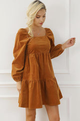 Square Neck Long Sleeve Tiered Dress - 808Lush