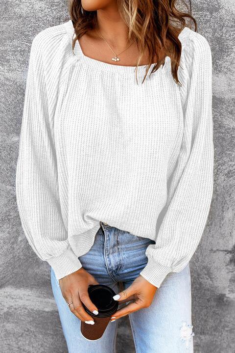 Square Neck Waffle-Knit Top - 808Lush