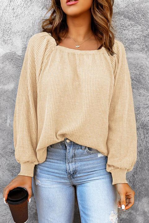 Square Neck Waffle-Knit Top - 808Lush