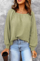 Square Neck Waffle-Knit Top - 808Lush