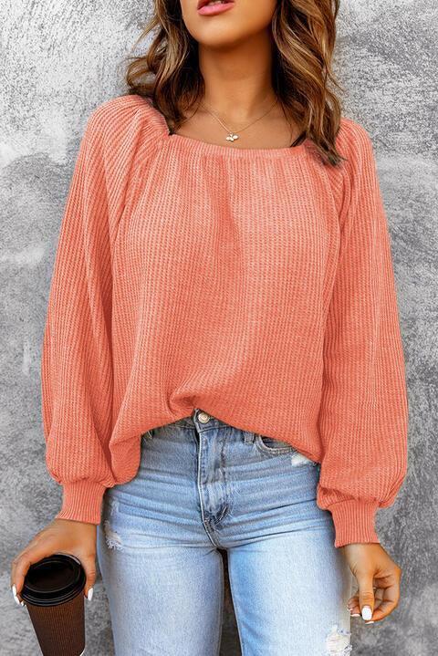 Square Neck Waffle-Knit Top - 808Lush