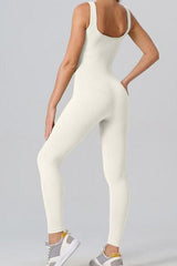 Square Neck Wide Strap Active Jumpsuit - 808Lush