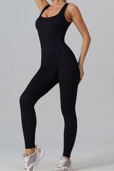 Square Neck Wide Strap Active Jumpsuit - 808Lush