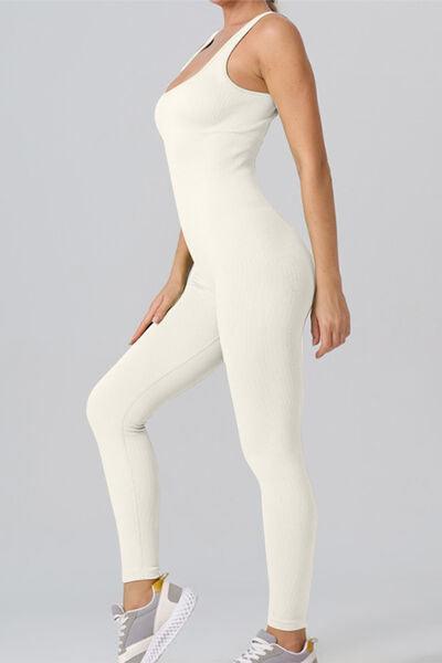 Square Neck Wide Strap Active Jumpsuit - 808Lush