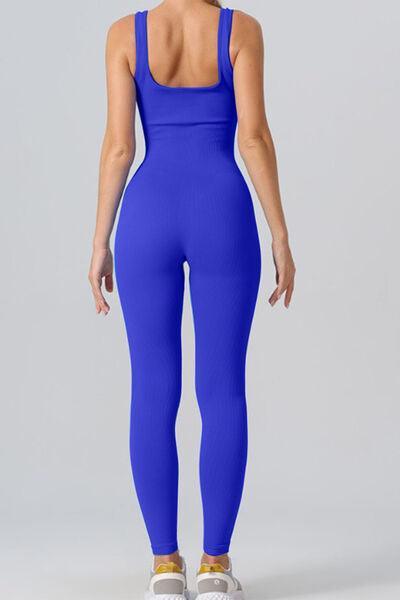 Square Neck Wide Strap Active Jumpsuit - 808Lush