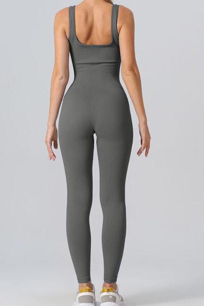 Square Neck Wide Strap Active Jumpsuit - 808Lush