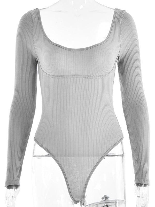 Square neck sexy backless long sleeve bodysuit - 808Lush