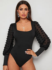 Square neck sexy backless long sleeve bodysuit - 808Lush