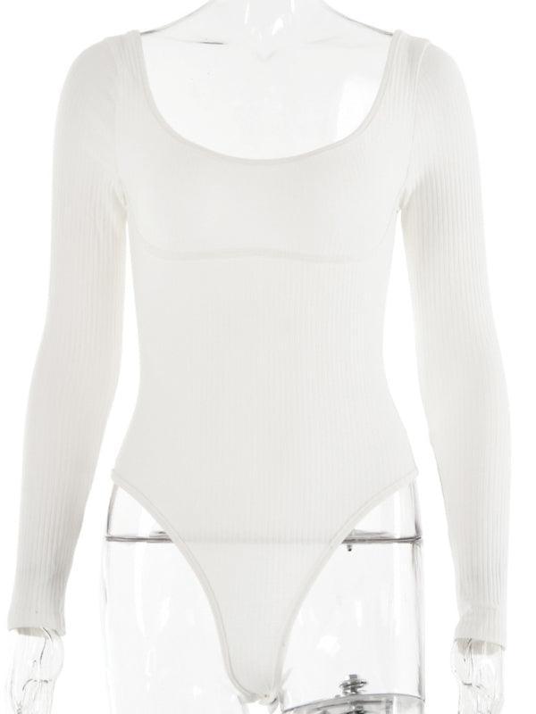 Square neck sexy backless long sleeve bodysuit - 808Lush