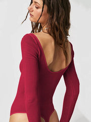 Square neck sexy backless long sleeve bodysuit - 808Lush