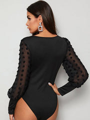 Square neck sexy backless long sleeve bodysuit - 808Lush