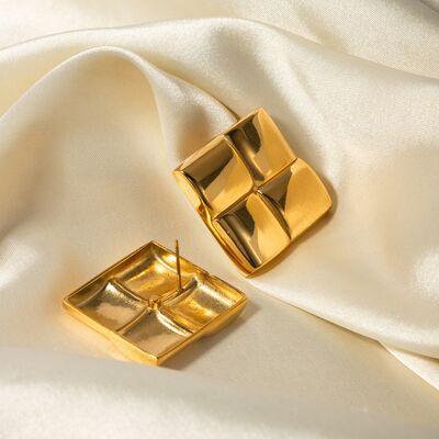 Stainless Steel 18K Gold-Plated Square Stud Earrings - 808Lush