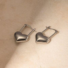 Stainless Steel Heart Lock Drop Earrings - 808Lush