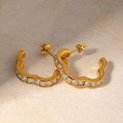 Stainless Steel Inlaid Zircon C-Hoop Earrings - 808Lush