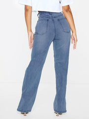 Straight-leg mopping trousers ripped ankle slit flared jeans - 808Lush