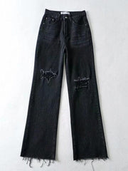 Street loose jeans, ripped raw edge straight pants, floor mopping pants - 808Lush