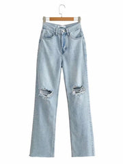 Street loose jeans, ripped raw edge straight pants, floor mopping pants - 808Lush