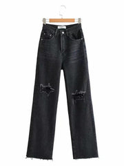 Street loose jeans, ripped raw edge straight pants, floor mopping pants - 808Lush