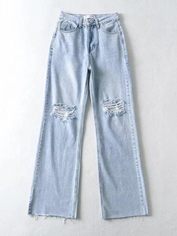 Street loose jeans, ripped raw edge straight pants, floor mopping pants - 808Lush