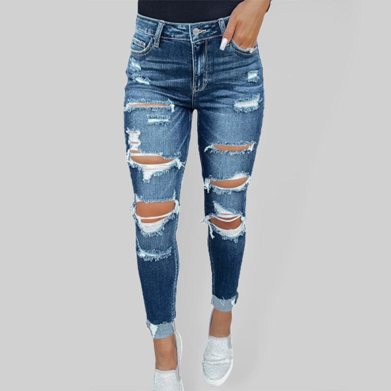 Stretch ripped denim washed skinny for women - 808Lush