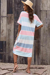 Striped Round Neck Tee Dress - 808Lush