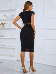 Studded Spliced Mesh V-Neck Dress - 808Lush