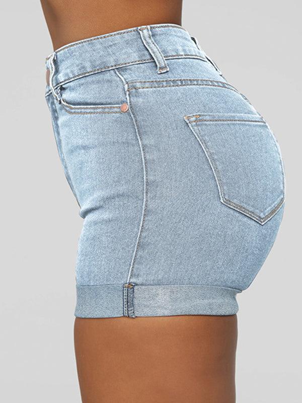 Stylish simple high elastic women's denim shorts - 808Lush