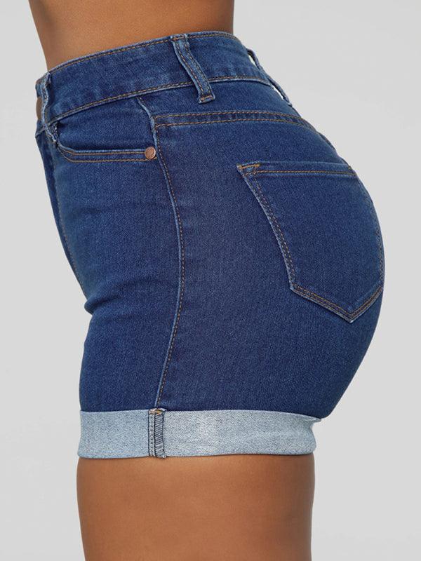 Stylish simple high elastic women's denim shorts - 808Lush