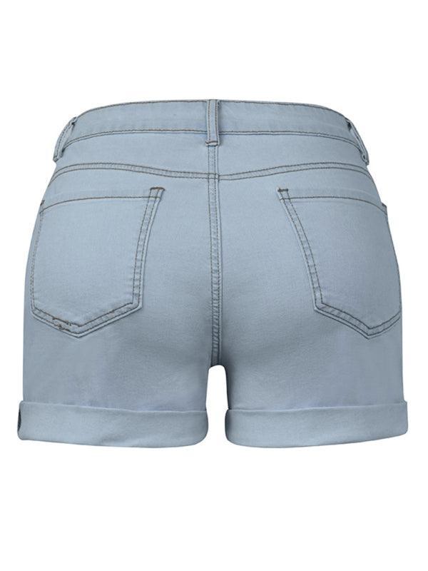 Stylish simple high elastic women's denim shorts - 808Lush