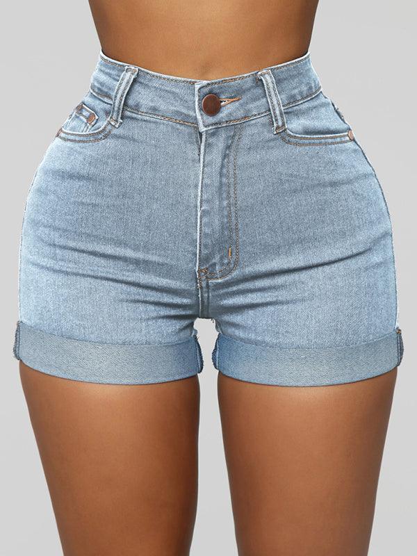 Stylish simple high elastic women's denim shorts - 808Lush