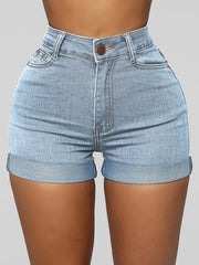 Stylish simple high elastic women's denim shorts - 808Lush