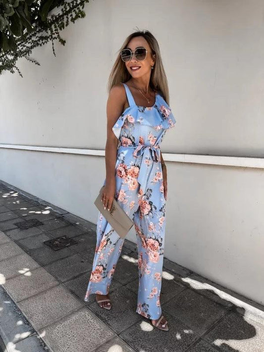 Summer Loose Lace-up Printed Jumpsuit - 808Lush