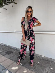 Summer Loose Lace-up Printed Jumpsuit - 808Lush