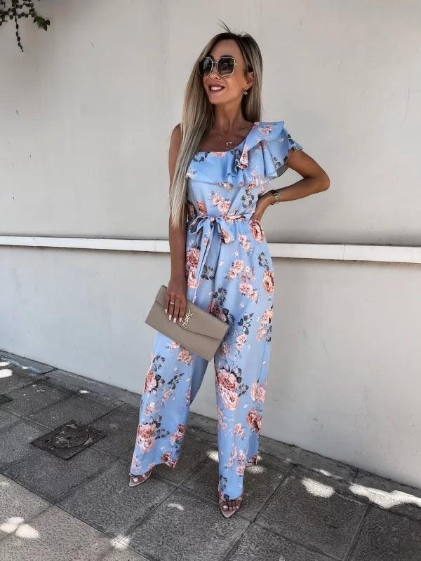 Summer Loose Lace-up Printed Jumpsuit - 808Lush