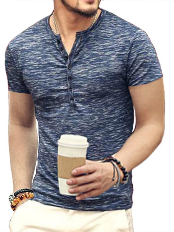 Men's Short Sleeve Men's T-Shirt Henley Collar Slim Fit - 808Lush