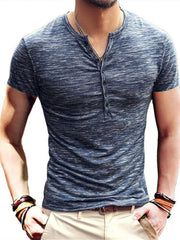 Men's Short Sleeve Men's T-Shirt Henley Collar Slim Fit - 808Lush