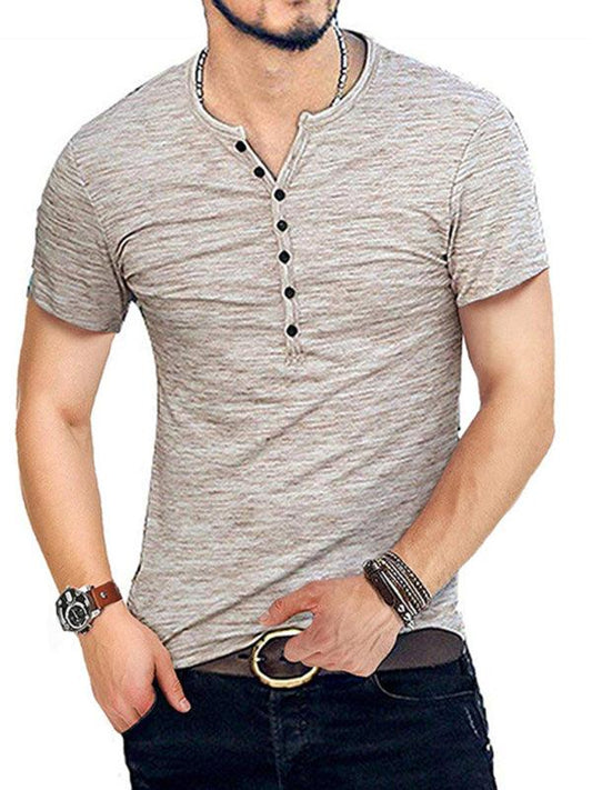 Men's Short Sleeve Men's T-Shirt Henley Collar Slim Fit - 808Lush